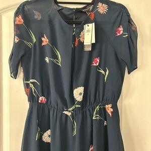 Banana Republic Navy Floral Midi Dress